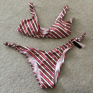 Victoria’s Secret new pink white striped bikini set, top and bottom both large